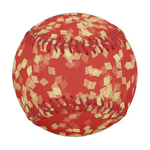 Balle De Baseball Rouge or Glitzy Confetti Abstrait