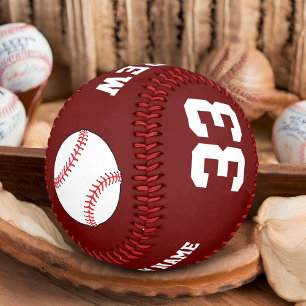 Balle de baseball rouge personnalisée avec nom équ