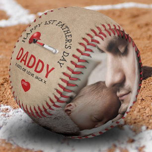 Balle De Baseball Rustic 1ère Fête des pères 2 Photo Cadeau Baseball