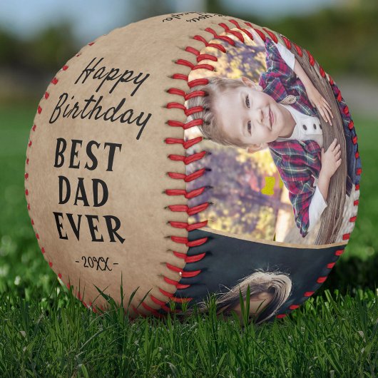 Balle De Baseball Rustic Joyeux Anniversaire Best Papa 3 Photo Colla