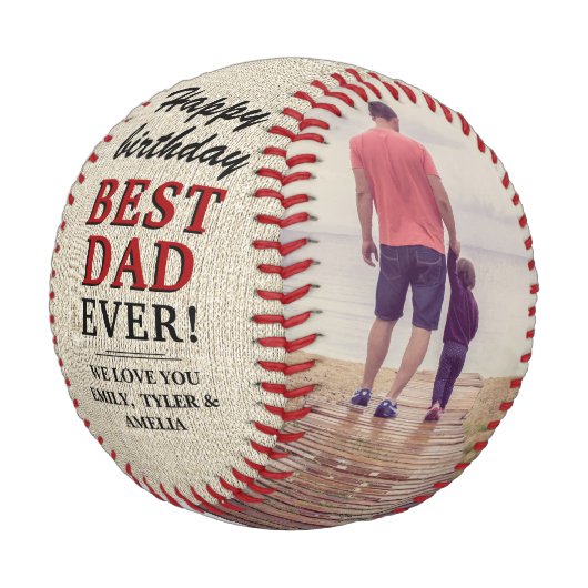 Balle De Baseball Rustic Joyeux Anniversaire Meilleur Papa Jamais Ph (Angle)
