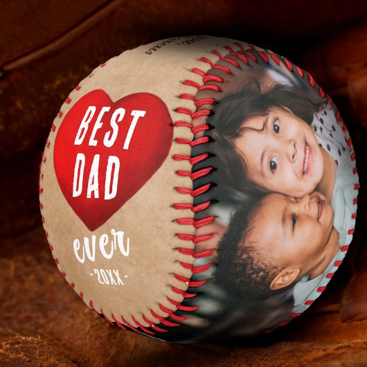 Balle De Baseball Rustic Red Heart Best Papa Ever 2 photo Collage