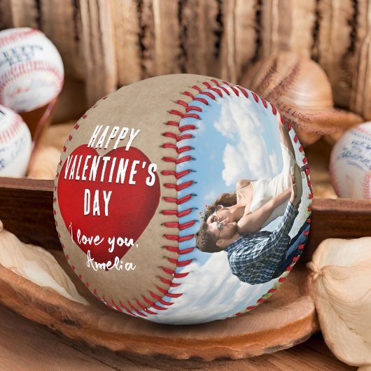 Balle De Baseball Rustic Red Heart Heureuse Sainte-Valentin 2 Photo
