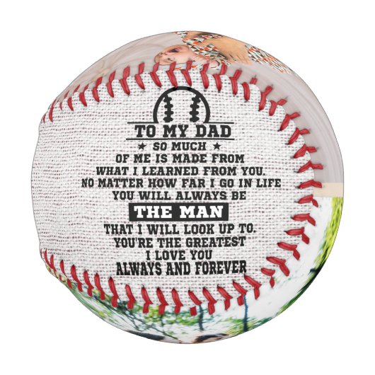 Balle De Baseball Rustique À Mon Père Personnalisé 2 Photo Collage (Dos Gauche)