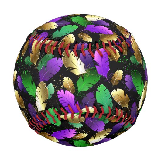 Balle De Baseball Seamless Pattern with Mardi Gras feathers (Dos)