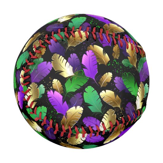 Balle De Baseball Seamless Pattern with Mardi Gras feathers (Devant Gauche)
