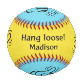 Balle De Baseball Shaka de nom, emplacement et couleur personnalisés (Devant)