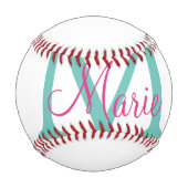 Balle De Baseball simple minimal ajouter nom monogramme vert rose bl (Dos)