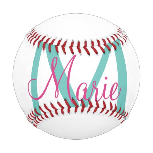 Balle De Baseball simple minimal ajouter nom monogramme vert rose bl (Devant)