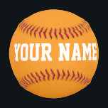 Balle De Baseball Sport Birthday gift idea custom name text orange<br><div class="desc">Create your unique sport Birthday gift eyecatching gender neutral orange custom name text Baseball adding your own personalized name, year, slogan, message or any text. Customizable cute baseball gift game for boy, girl, girlfriend, boyfriend, dad, grandpa, cheerleaders, teen, teenager, baby boy, players, teammates, fans. Choose your favourite team and use...</div>