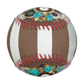 Balle De Baseball Steampunk Clock and Turquoise Roses on Striped (Dos)