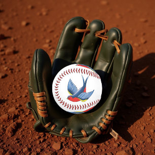 Balle De Baseball Style de tatouage d'oiseau hirondelle traditionnel