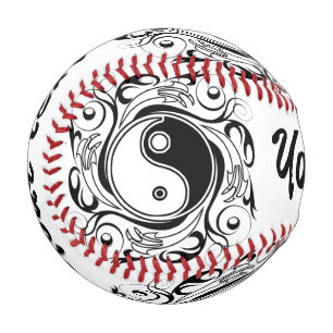 Balle De Baseball Symbole Yin & Yang noir et blanc de style tatouage