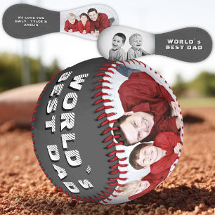 Balle De Baseball Tableau Monde Meilleur Papa Nom 2 Collage Photo