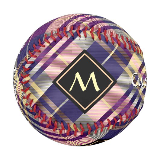 Balle De Baseball Tartan mauve, or et bleu (Devant Gauche)