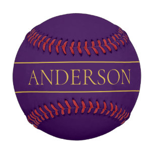 Balle De Baseball Texte personnalisable élégant Or et violet foncé