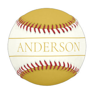 Balle De Baseball Texte personnalisable simple et élégant Or blanc