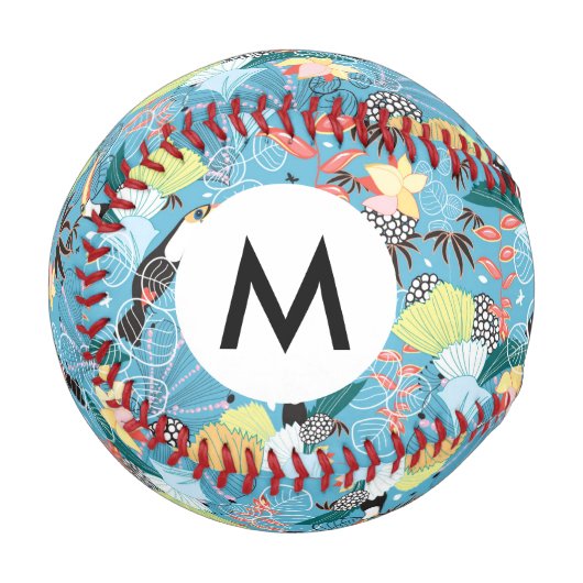 Balle De Baseball Texture tropicale avec toucans et colibris (Devant Gauche)