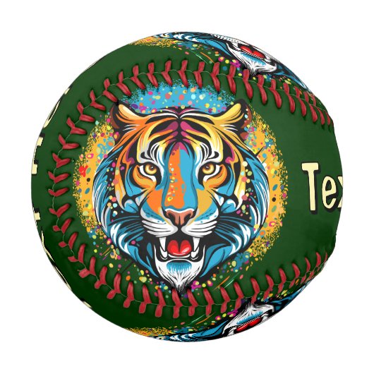 Balle De Baseball Tiger Head Rainbow colors paint stains (Devant Gauche)