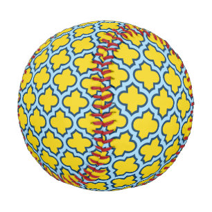 Balle De Baseball Trellis jaune et bleu bébé, treillis, Quatrefoil