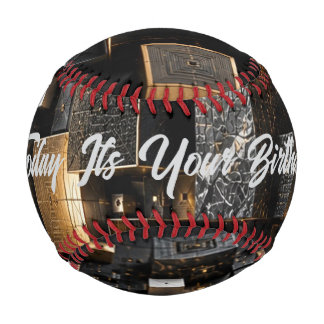 Balle De Baseball Tunnel de cube noir futuriste infini en or