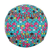Balle De Baseball Turqouise et Motif de cubes roses (Devant)