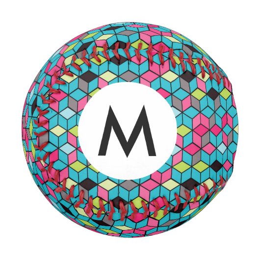 Balle De Baseball Turqouise et Motif de cubes roses (Devant Gauche)