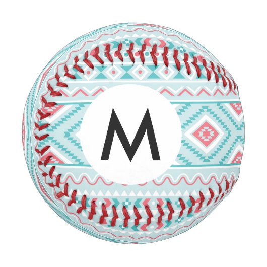 Balle De Baseball Turquoise et Motif tribal aztèque rose (Devant Gauche)