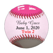 Balle De Baseball Twin Girls Birth Stats Rose Photo (Devant)