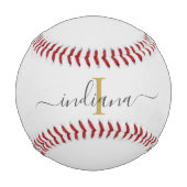 Balle De Baseball Typographie de nom de script gris or Monogramme (Dos)