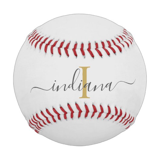 Balle De Baseball Typographie de nom de script gris or Monogramme (Devant)