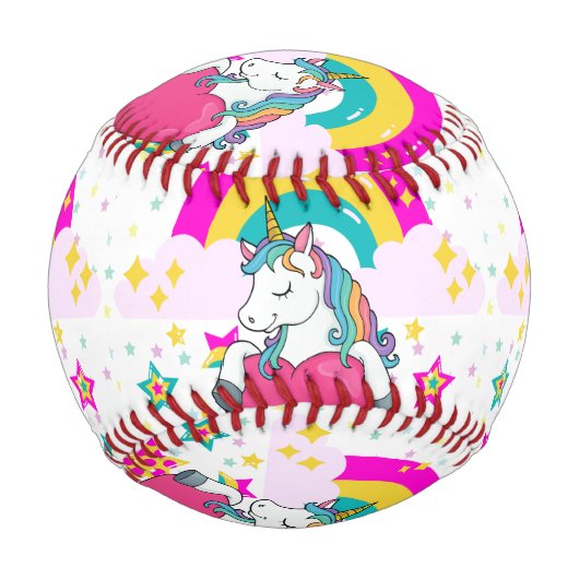 Balle De Baseball Unicorne arc-en-ciel avec étoiles (Devant)