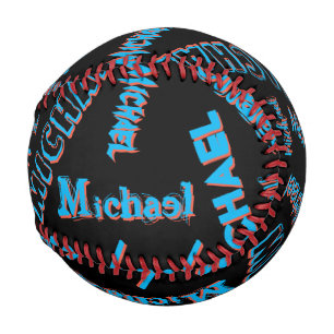 Balle De Baseball Votre nom motif monogramme bleu rouge noir