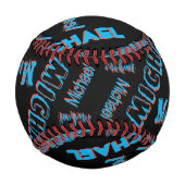 Balle De Baseball Votre nom motif monogramme bleu rouge noir (Devant)