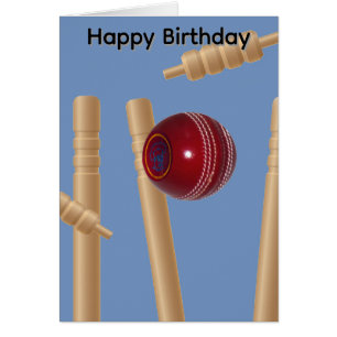 Balle de cricket et piquets, carte d'anniversaire