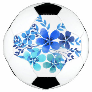 Balle de Football Aquarelle Bleue Fleur Design Art