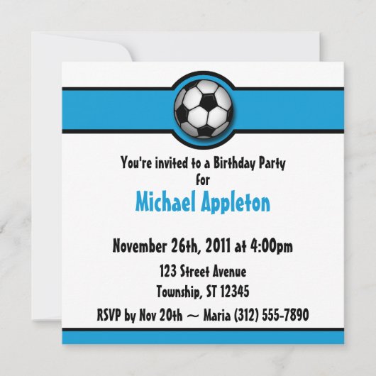 Balle de football bleu Anniversaire Invitations (Devant)