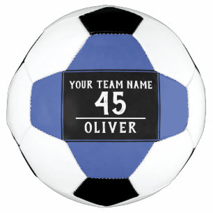 Balle de football bleu noir avec nom d'équipe
