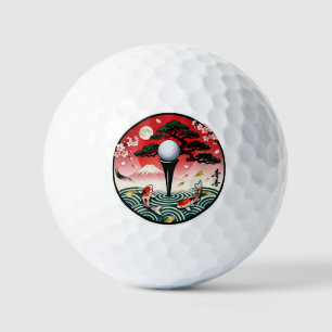 Balle de golf Art Japonais - Poisson Koi et Mont F