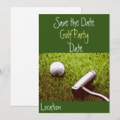 Balle de golf avec putter sur invitation en gazon  (Devant / Derrière)