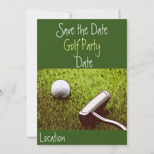 Balle de golf avec putter sur invitation en herbe  (Devant)