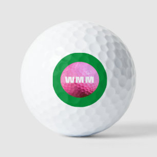 Balle de golf moderne rose/vert monogramme