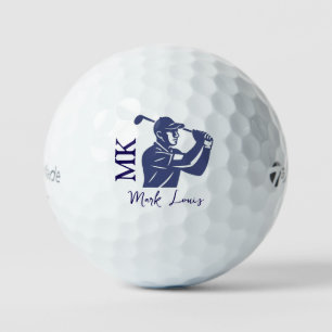 Balle de golfeur chic - 2 initiales - homme jouant