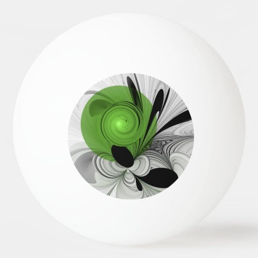 Balle De Ping Pong Abstract Black and White with Green Fractal Art (Devant)