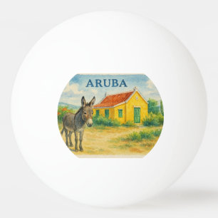 Balle De Ping Pong Âne d'Aruba et maison de Cunucu à l'aquarelle