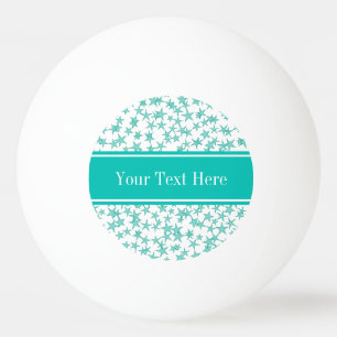 Balle De Ping Pong Aqua Turquoise Stars White BG, nom Turquoise Monog