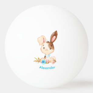 Balle De Ping Pong Aquarelle bleue Petit Lapin