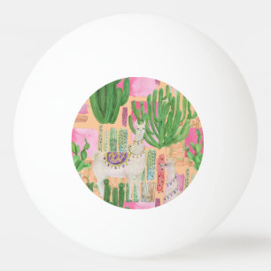 Balle De Ping Pong Aquarelle lamas, cactus : motif sans couture.