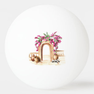 Balle De Ping Pong Architecture méditerranéenne, fleurs, aquarelle, h