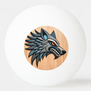 Balle De Ping Pong Art tribal stylisé de loup aux yeux orange